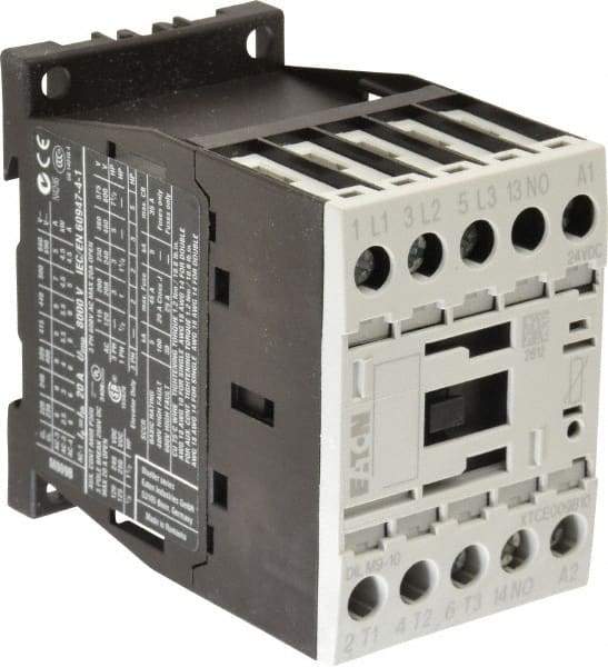 Eaton Cutler-Hammer - 3 Pole, 24 to 27 Coil VDC, 20 Amp, Nonreversible Open Enclosure IEC Contactor - 1 Phase hp: 0.5 at 115 V, 1 at 200 V, 1.5 at 230 V, 3 Phase hp: 3 at 200 V, 3 at 230 V, 5 at 460 V, 7.5 at 575 V, 9 Amp Inductive Load Rating Listed - A1 Tooling