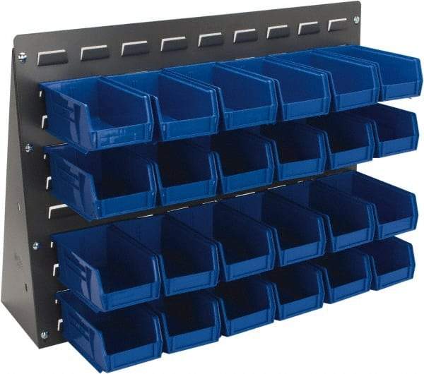 Quantum Storage - 24 Bin Bench Rack Unit with Bins - 27 Inch Overall Width x 8 Inch Overall Depth x 21 Inch Overall Height, Blue Polypropylene / Polyethylene Bins - A1 Tooling