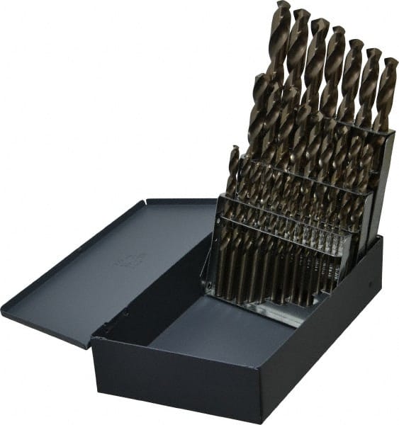 Cleveland - 1/16 to 1/2", 135° Point, Gold Finish, Cobalt Jobber Length Drill Bit Set - A1 Tooling