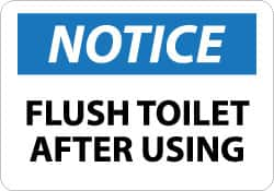 NMC - "Notice - Flush Toilet After Using", 10" Long x 14" Wide, Aluminum Safety Sign - Rectangle, 0.04" Thick, Use for Security & Admittance - A1 Tooling