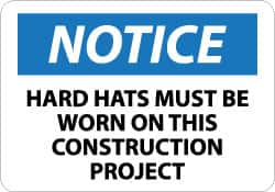 NMC - "Notice - Hard Hats Must Be Worn on This Construction Project", 10" Long x 14" Wide, Aluminum Safety Sign - Rectangle, 0.04" Thick, Use for Accident Prevention - A1 Tooling