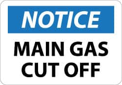 NMC - "Notice - Main Gas Cutoff", 10" Long x 14" Wide, Aluminum Safety Sign - Rectangle, 0.04" Thick, Use for Accident Prevention - A1 Tooling