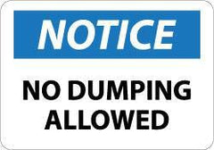 NMC - "Notice - No Dumping Allowed", 10" Long x 14" Wide, Aluminum Safety Sign - Rectangle, 0.04" Thick, Use for Security & Admittance - A1 Tooling