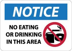 NMC - "Notice - No Eating or Drinking in This Area", 10" Long x 14" Wide, Aluminum Safety Sign - Rectangle, 0.04" Thick, Use for Security & Admittance - A1 Tooling