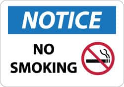 NMC - "Notice - No Smoking", 10" Long x 14" Wide, Aluminum Safety Sign - Rectangle, 0.04" Thick, Use for Accident Prevention - A1 Tooling