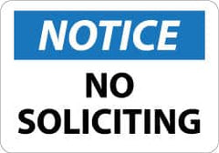 NMC - "Notice - No Soliciting", 10" Long x 14" Wide, Aluminum Safety Sign - Rectangle, 0.04" Thick, Use for Security & Admittance - A1 Tooling