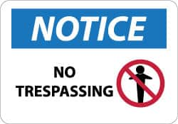 NMC - "Notice - No Trespassing", 10" Long x 14" Wide, Aluminum Safety Sign - Rectangle, 0.04" Thick, Use for Security & Admittance - A1 Tooling