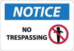 NMC - "Notice - No Trespassing", 10" Long x 14" Wide, Aluminum Safety Sign - Rectangle, 0.04" Thick, Use for Security & Admittance - A1 Tooling