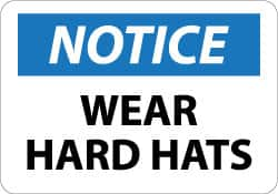 NMC - "Notice - Wear Hard Hats", 10" Long x 14" Wide, Aluminum Safety Sign - Rectangle, 0.04" Thick, Use for Accident Prevention - A1 Tooling