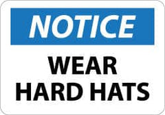 NMC - "Notice - Wear Hard Hats", 10" Long x 14" Wide, Aluminum Safety Sign - Rectangle, 0.04" Thick, Use for Accident Prevention - A1 Tooling