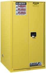 Justrite - 2 Door, 5 Shelf, Yellow Steel Standard Safety Cabinet for Flammable and Combustible Liquids - 65" High x 34" Wide x 34" Deep, Manual Closing Door, 3 Point Key Lock, 96 Gal Capacity - A1 Tooling