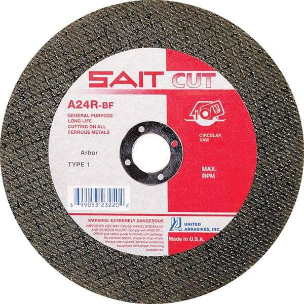 Sait - 8" 24 Grit Aluminum Oxide Cutoff Wheel - 3/32" Thick, 5/8" Arbor, 7,600 Max RPM, Use with Circular Saws - A1 Tooling