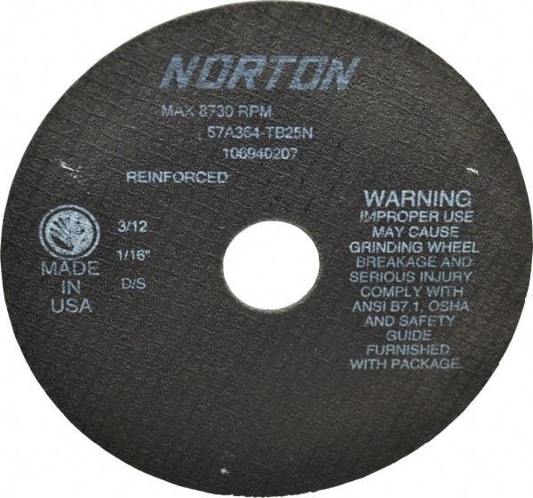 Norton - 7" 36 Grit Aluminum Oxide Cutoff Wheel - 1/16" Thick, 1-1/4" Arbor, 8,730 Max RPM, Use with Stationary Grinders - A1 Tooling