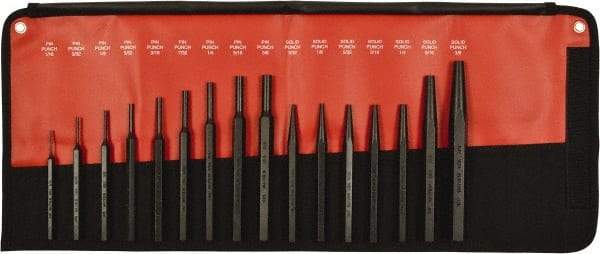 Mayhew - 16 Piece, 3/32 to 3/8", Assorted Brass Punch Kit - Hex Shank, Steel, Comes in Kit Bag - A1 Tooling