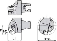 Kennametal - Left Hand Cut, Size KM3225, WN.. Insert Compatiblity, Internal Modular Turning & Profiling Cutting Unit Head - 22mm Ctr to Cutting Edge, 30mm Head Length, Through Coolant, Series Kenlever - A1 Tooling