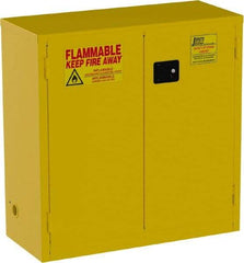 Jamco - 2 Door, 1 Shelf, Yellow Steel Standard Safety Cabinet for Flammable and Combustible Liquids - 44" High x 43" Wide x 18" Deep, Manual Closing Door, 3 Point Key Lock, 30 Gal Capacity - A1 Tooling