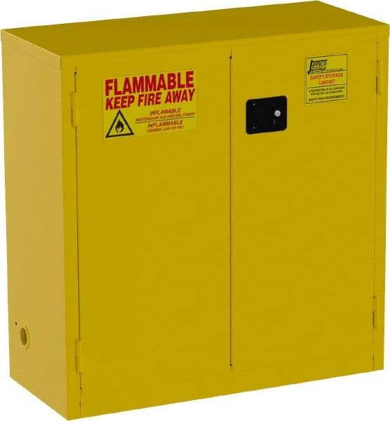 Jamco - 2 Door, 1 Shelf, Yellow Steel Standard Safety Cabinet for Flammable and Combustible Liquids - 44" High x 43" Wide x 18" Deep, Self Closing Door, 3 Point Key Lock, 30 Gal Capacity - A1 Tooling