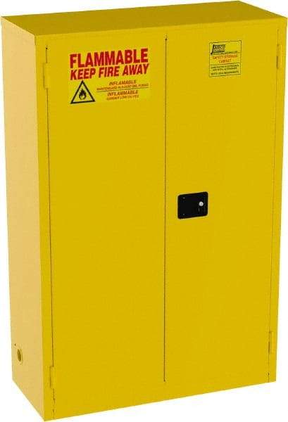 Jamco - 2 Door, 2 Shelf, Yellow Steel Standard Safety Cabinet for Flammable and Combustible Liquids - 65" High x 43" Wide x 18" Deep, Manual Closing Door, 3 Point Key Lock, 45 Gal Capacity - A1 Tooling