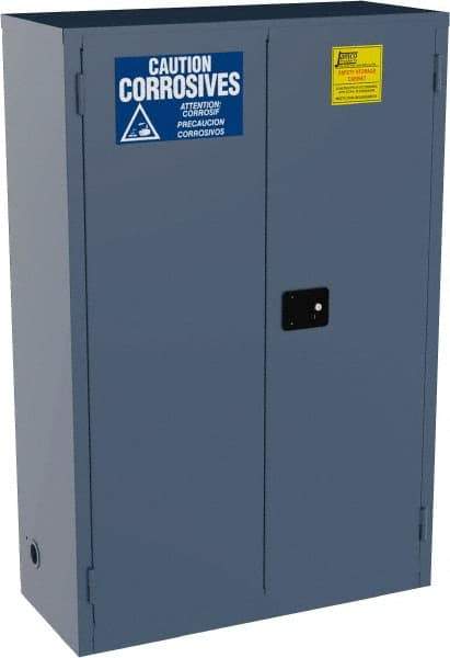 Jamco - 2 Door, 2 Shelf, Blue Steel Standard Safety Cabinet for Corrosive Chemicals - 65" High x 43" Wide x 18" Deep, Manual Closing Door, 3 Point Key Lock, 45 Gal Capacity - A1 Tooling