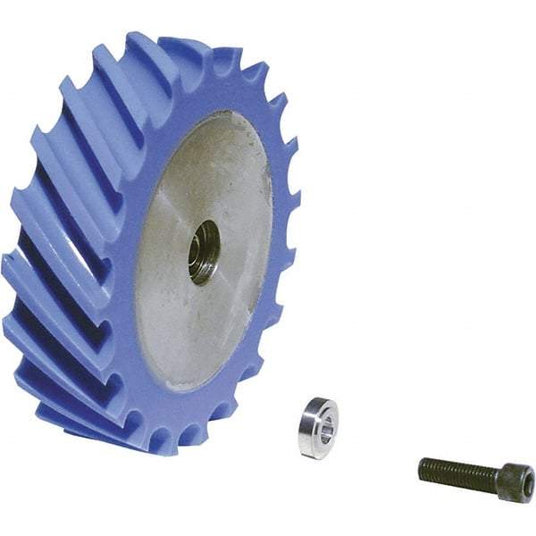 Dynabrade - 4" Diam x 1" Wide Contact Wheel Assembly - 1/4" Arbor Hole, Scoop, 80 Duro Urethane Face - A1 Tooling