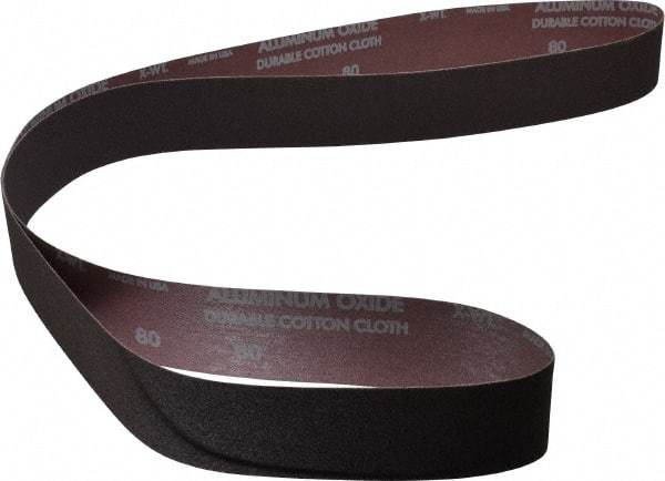 Norton - 2" Wide x 72" OAL, 80 Grit, Aluminum Oxide Abrasive Belt - Aluminum Oxide, Medium, Coated, X Weighted Cloth Backing, Series R228 - A1 Tooling