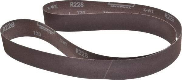 Norton - 1-1/2" Wide x 60" OAL, 120 Grit, Aluminum Oxide Abrasive Belt - Aluminum Oxide, Fine, Coated, X Weighted Cloth Backing, Series R228 - A1 Tooling