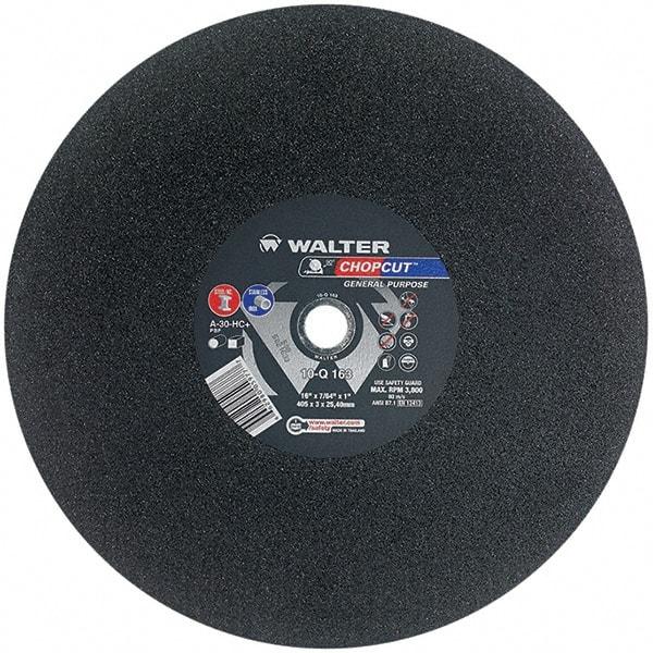 WALTER Surface Technologies - 16" 30 Grit Aluminum Oxide Cutoff Wheel - 7/64" Thick, 1" Arbor, 3,800 Max RPM, Use with Electric & Gas Powered Saws - A1 Tooling