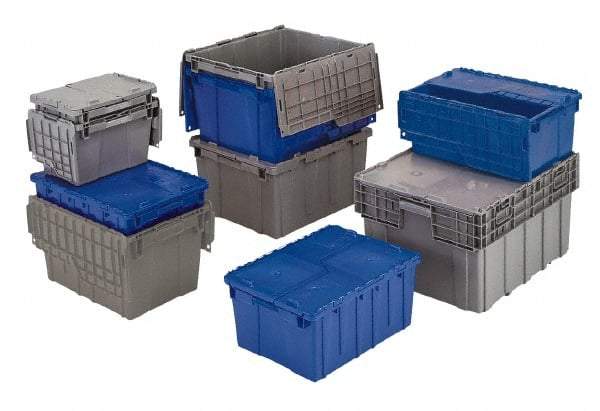 Orbis - 40 Lb Load Capacity Blue Polyethylene Attached-Lid Container - Stacking, Nesting, 22.3" Long x 13" Wide x 12.8" High, Lid Included - A1 Tooling