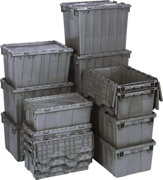 Quantum Storage - 1.42 Cu Ft, 75 Lb Load Capacity Gray Polyethylene Attached-Lid Container - Stacking, Nesting, 22.1" Long x 12.6" Wide x 11.9" High, Lid Included - A1 Tooling