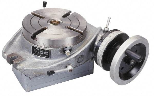 Phase II - 6" Table Diam, Horizontal Rotary Machining Table - 2MT Center Taper, 0.39" T-Slot Width - A1 Tooling