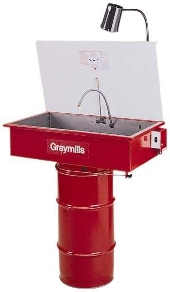 Graymills - Drum Mount Solvent-Based Parts Washer - 20 Gal Max Operating Capacity, Steel Tank, 67-1/8" High x 36" Long x 20" Wide, 115 Input Volts - A1 Tooling