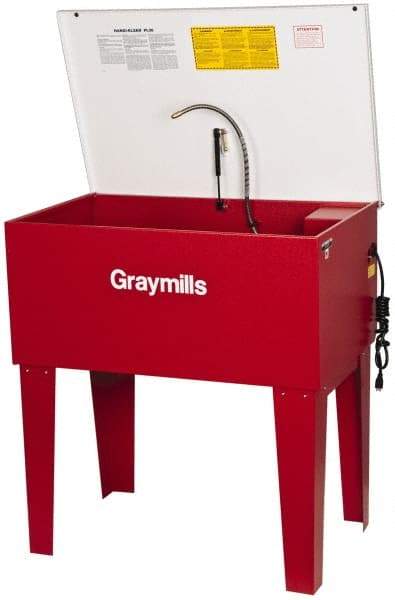 Graymills - Free Standing Solvent-Based Parts Washer - 15 Gal Max Operating Capacity, Steel Tank, 38-1/2" (Lid Close)/60" (Lid Open) High x 36" Long x 22" Wide, 115 Input Volts - A1 Tooling