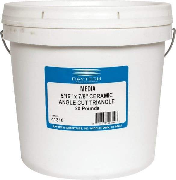 Raytech - Ceramic Carrier, Aluminum Oxide Abrasive, Polishing Tumbling Media - Triangle Shape, Wet Operation, 5/16" Long x 7/8" High - A1 Tooling