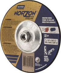 Norton - 30 Grit, 7" Wheel Diam, 1/8" Wheel Thickness, Type 27 Depressed Center Wheel - Ceramic, 8,600 Max RPM, Compatible with Angle Grinder - A1 Tooling