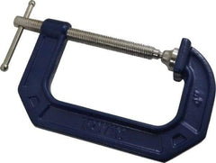 Irwin - Regular-Duty 4" Max Opening, 3" Throat Depth, Cast Iron Standard C-Clamp - 1,000 Lb Capacity, 0" Min Opening, Standard Throat Depth - A1 Tooling