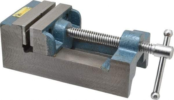 Interstate - 3-5/16" Jaw Opening Capacity x 1-7/64" Throat Depth, Horizontal Drill Press Vise - 3-1/2" Wide x 1.1" High Jaw, Stationary Base, Standard Speed, 8-1/2" OAL x 2-3/4" Overall Height, Cast Iron - A1 Tooling