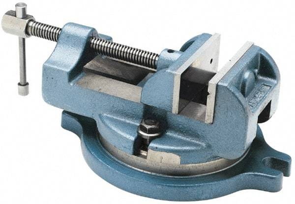 Palmgren - 4" Jaw Width, 4" Jaw Opening Capacity, Horizontal Swivel Machine Vise - Manual Operation, 1 Station, 11-3/4" Long x 4-3/4" High x 1-3/4" Deep, 1-3/4" Jaw Height, 30,000 psi Max Clamp Force, Cast Iron - A1 Tooling