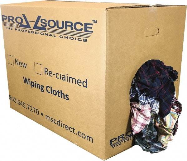 PRO-SOURCE - Reclaimed Cotton Polishing and Dust Cloths - Assorted Colors, Flannel, Low Lint, 50 Lbs. at 3 to 4 per Pound, Box - A1 Tooling