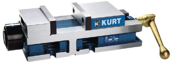 Kurt - 6" Jaw Width, 6" Jaw Opening Capacity, Horizontal Stationary Machine Vise - Hydraulic Operation, 12,600 Lb Capacity, 1 Station, 17" Long x 4.6720" High x 1-31/64" Deep, 1.735" Jaw Height, 3,200 psi Max Clamp Force - A1 Tooling