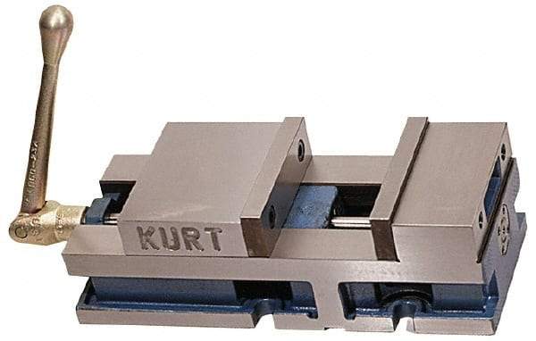 Kurt - 6" Jaw Width, 6" Jaw Opening Capacity, Horizontal Stationary Machine Vise - Air Operation, 5,000 Lb Capacity, 1 Station, 17" Long x 4.6720" High x 1-31/64" Deep, 1.735" Jaw Height, 100 psi Max Clamp Force - A1 Tooling