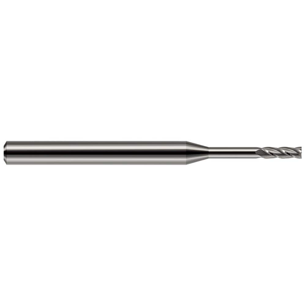 Square End Mill: 7/64'' Dia, 0.327'' LOC, 1/8'' Shank Dia, 2'' OAL, 4 Flutes, Solid Carbide Single End, Uncoated, 30 ° Helix, RH Cut, RH Flute