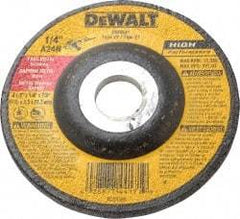 DeWALT - 24 Grit, 4-1/2" Wheel Diam, 1/4" Wheel Thickness, 7/8" Arbor Hole, Type 27 Depressed Center Wheel - Aluminum Oxide, R Hardness, 13,300 Max RPM, Compatible with Angle Grinder - A1 Tooling