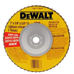 DeWALT - 24 Grit, 7" Wheel Diam, 1/4" Wheel Thickness, Type 27 Depressed Center Wheel - Aluminum Oxide, R Hardness, 8,700 Max RPM, Compatible with Angle Grinder - A1 Tooling