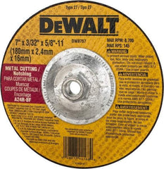 DeWALT - 24 Grit, 7" Wheel Diam, 3/32" Wheel Thickness, Type 27 Depressed Center Wheel - Aluminum Oxide, R Hardness, 8,700 Max RPM, Compatible with Angle Grinder - A1 Tooling