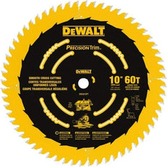 DeWALT - 10" Diam, 5/8" Arbor Hole Diam, 60 Tooth Wet & Dry Cut Saw Blade - Carbide-Tipped, Crosscut & Smooth Action, Standard Round Arbor - A1 Tooling