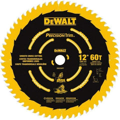 DeWALT - 12" Diam, 1" Arbor Hole Diam, 60 Tooth Wet & Dry Cut Saw Blade - Carbide-Tipped, Crosscut & Smooth Action, Standard Round Arbor - A1 Tooling