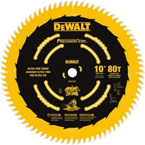 DeWALT - 10" Diam, 5/8" Arbor Hole Diam, 80 Tooth Wet & Dry Cut Saw Blade - Carbide-Tipped, Finishing Action, Standard Round Arbor - A1 Tooling