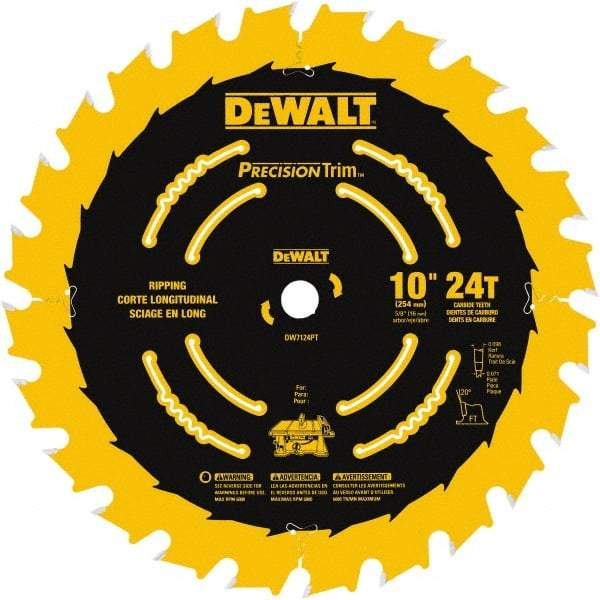 DeWALT - 10" Diam, 5/8" Arbor Hole Diam, 24 Tooth Wet & Dry Cut Saw Blade - Carbide-Tipped, Ripping Action, Standard Round Arbor - A1 Tooling