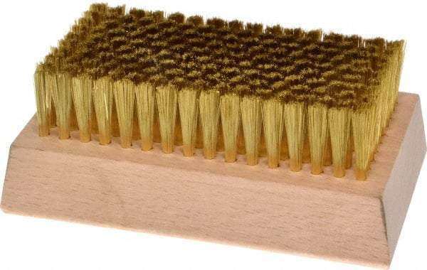 Made in USA - 3/4" Bristle Length, Brass Cleaning & Finishing Brush - 4-1/4" Long x 2-1/2" Wide Head, 4-1/4" OAL, Hardwood Block - A1 Tooling