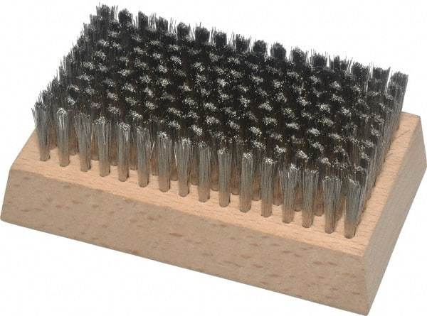 Made in USA - 3/4" Bristle Length, Stainless Steel Cleaning & Finishing Brush - 4-1/4" Long x 2-1/2" Wide Head, 4-1/4" OAL, Hardwood Block - A1 Tooling